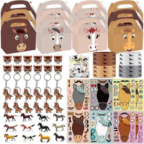 NlsqEU 146 Stück Pferde Party Mitgebsel Kindergeburtstag, Pferde Geburtstagsdeko, Pferde Mädchen Geschenk, 12 Pferd Figuren Spielzeug, Geschenktüten Ring Silikonarmband Geburtstag Pinata Füllung