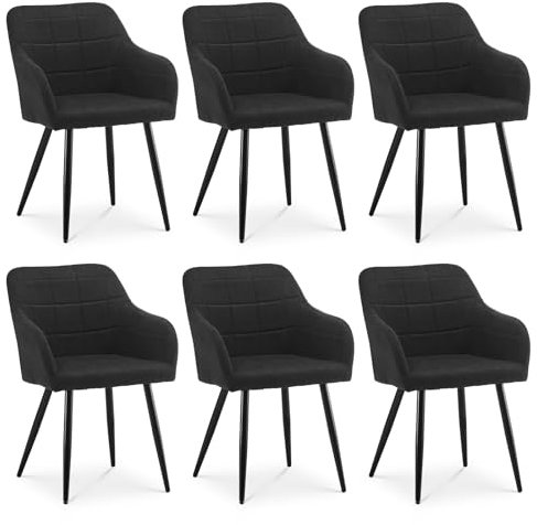 CLIPOP Esszimmerstühle 6er Set Stühle mit Armlehne, Leinen Bezug, Esszimmerstuhl Küchenstuhl Polsterstuhl, Stühle für Esszimmer (Leinen Schwarz, 6er Set)
