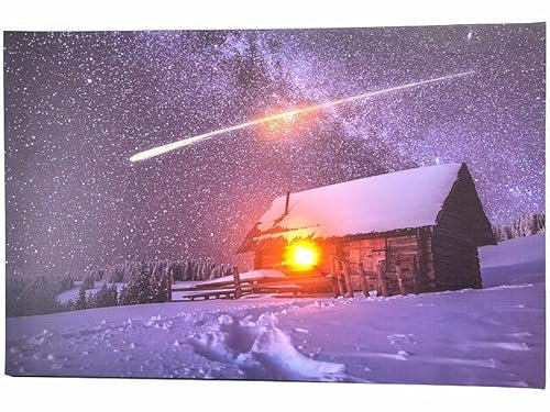 infactory LED Leinwand Weihnachten: Animiertes LED-Wandbild Haus mit Sternschnuppe, 38 x 58 cm (Leuchtbilder Weihnachten, Leuchtbilder, Hintergrundbeleuchtung)
