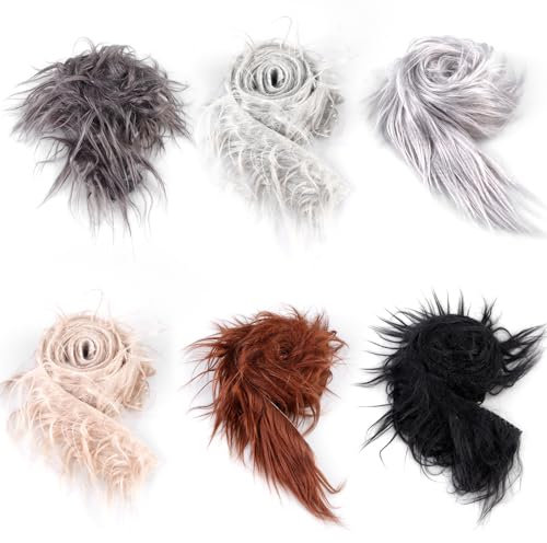 6 Stück Kunstfell Bordüre, 5 x150cm Kunstpelz Band Fellstoff, Basteln, Pelz Stoff Schnitte, flauschige Kunstpelz für Gnome Beard Santa Hair Dwarf DIY Dekoration Weihnachts Kunstfellband
