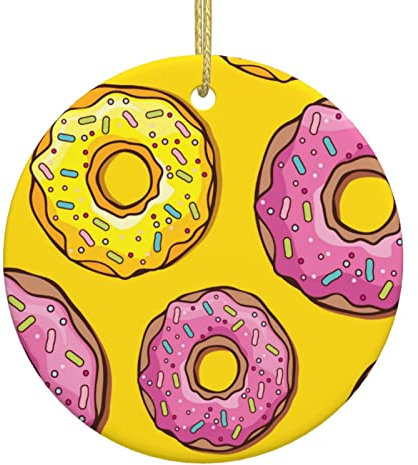 Xmas Tree Ornaments White Ceramic Hanging Accessories Chocolate Donut Sweet Food Christmas Tree Decorations Bauble Home Decor (Round Shaped)