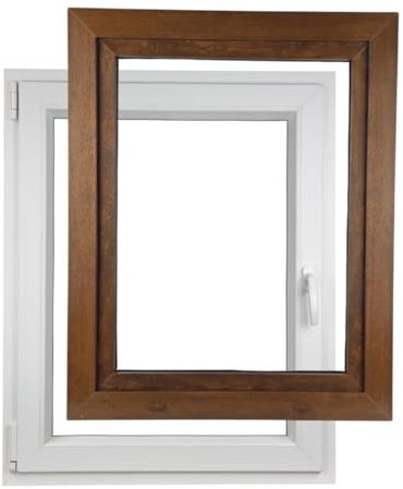 ALUCON Fenster 500x700 mm – Kunststofffenster 50x70 cm – Flügelfenster Innen Weiß/Außen Nussbaum – DIN Links