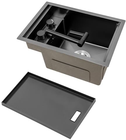 Lavello da cucina a scomparsa, in acciaio inox, con coperchio, pieghevole, a 360°, rubinetto singolo 45 x 30 x 23 cm, per casa, cucina commerciale