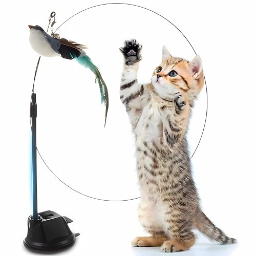 Retoo Katzenspielzeug mit Saugnapf, Katzenangel 95 cm, Vogel und Federn