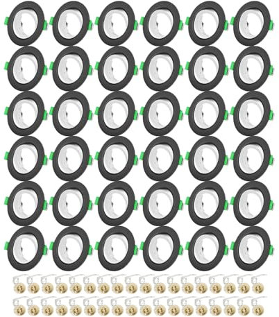 Einbaustrahler GU10 Set, Spot Einbaurahmen, Rund Schwarz Außenring, Weiß Innenring 30° Schwenkbar, inkl. GU10 Fassung, Blende 68mm-80mm, Einbauspots Rahmen für LED oder Halogen(50mm-Lampen), 36 Stück