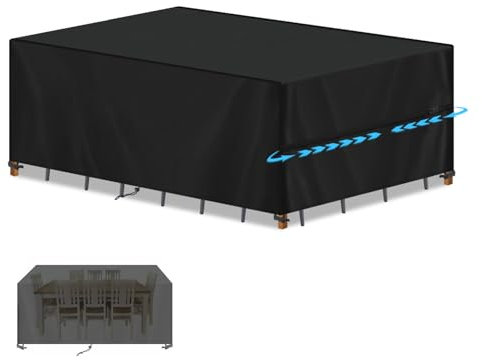 SIMPHAUS Patio Furniture Covers Waterproof,Outdoor Table Covers with Drawstring,Anti UV 420D Heavy Duty Oxford Fabric Patio Rattan Sofa Table Chair Set Cover for Garden Furniture Rectangle 210x90x75cm