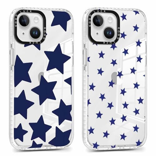 Phoona 2 packs Phone Case for iPhone 13 mini 5,4'', Cute Clear Transparent Cover with Stars Pattern Aesthetics Design, Soft Shockproof Protective Bumper Slim Funda for Women Girls