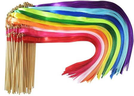 SynapSYA Baguettes de Ruban Mariage 100 Pièces avec Cloche Dorée, Banderoles en Soie pour Réception Nuptiale, Accessoires Photo Fête, Jeu de Ruban Cadeau