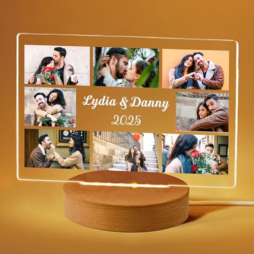 Personalised Valentines Gifts for Him Her Photo Gifts Night Lights Picture Frame Personalised Birthday Christmas Valentines Day Gifts for Women Men Girlfriend(Landscape-8 Photo)