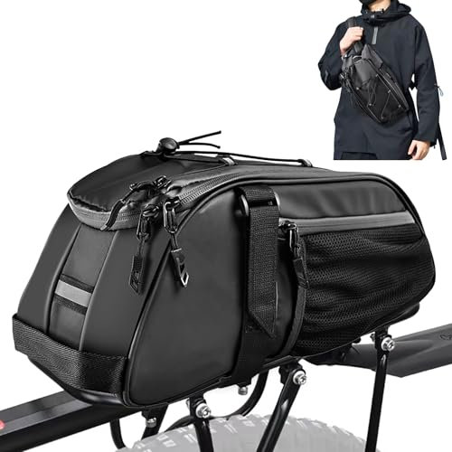 AROMUJOY Fahrradtaschen für Gepäckträger, 2 IN 1 Fahrrad Gepäckträgertasche mit Rucksackfunktion, Hinter Gepäcktasche Wasserfest & Reflektierend, Rücksitztasche mit Schultergurt und Tragegriff