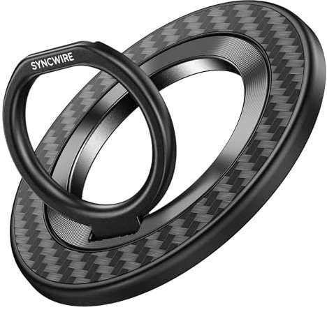 SYNCWIRE Handy Ring Halterung Magnetisch für MagSafe Ring-360 Grad Drehung Handy Griff Halter Fingerhalter für iPhone 16 Pro Max Plus, 15 14 13 12,Smartphone mit Metallplatte(inbegriffen) Kohlefaser
