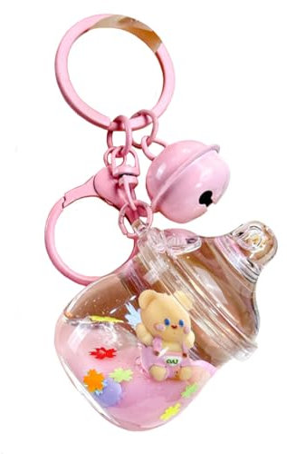 ZDHC Kreativer schwimmender Bär-Schlüsselanhänger, niedlicher Kawaii, rosa flüssiger Treibsand-Tier-Schlüsselanhänger, Autoschlüssel, Taschenanhänger für Frauen und Mädchen, rose, Einheitsgröße