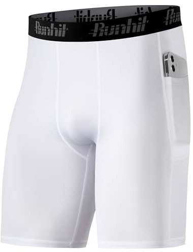 Runhit 1/2 Pack Herren Kompressionsshorts - Schnelltrocknende Kompressionshose Fußball Unterziehhose Laufshorts Radlerhose Männer Atmungsaktive Tights Kurz mit Handytasche Weiß XL