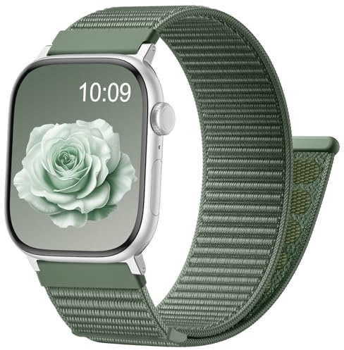 IMIVIO Nylon Sport Band für Apple Watch Armband 44mm 46mm 45mm 49mm 42mm | Klettverschluss Nylon Loop Armband für iWatch Series 12 11 10 9 8 7 6 5 4 3 2 1 SE3 SE2 SE Ultra für Damen Herren, Tannengrün
