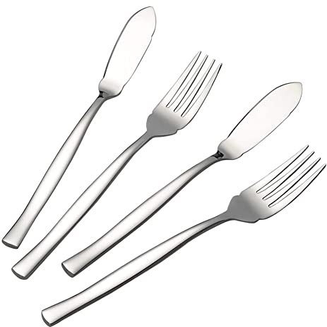 4Pcs Stainless Steel Cutlery Set, Fish Serving Knife and Fork Set for Cutting Cooking Dining Wedding Parties