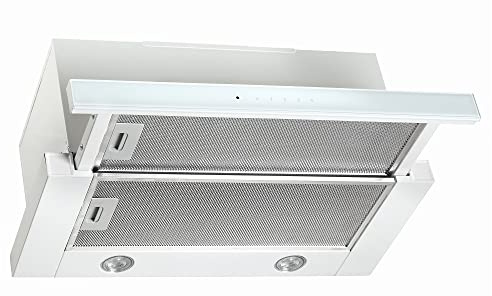 Vlano Einbau-Dunstabzugshaube, 60 cm, Fernbedienung, 4 Leistungsstufen, Touch Control, LED, EEK:A, Weiß, 685 m³/h, ausziehbare Telekophaube, Flachschirmhaube (Abluftbetrieb)