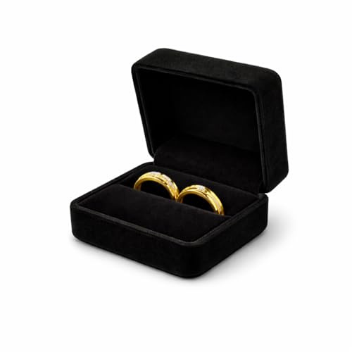 DELALO Samt Ringbox für Hochzeit & Antrag – Ringschatulle aus Samt für 2 Ringe – Ringbox ideal für Verlobung, Trauringe & Geschenk (Schwarz)