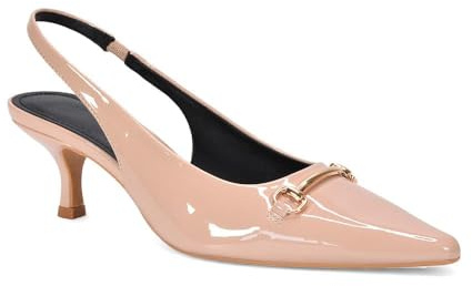 ESSEX GLAM Women's Slingback Court Shoes Ladies Stiletto Kitten Heel Point Toe Buckle Synthetic Patent Size 3-8