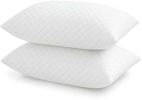 Bella Nights Quilted Pillows 2 Pack – Hotel Quality Bed Pillows with Soft Hollowfibre Filling, Hypoallergenic & Dust Mite Resistant, Supportive for Back, Side & Stomach Sleepers (Pack of 2)