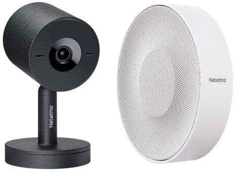 Netatmo Smart Indoor Kamera Advance + Smart Indoor Sirene - KI-optimierte Gesichtserkennung, 2-Wege-Audio, 130° Weitwinkelansicht, 2K HDR, 30 fps, 16-facher Zoom, 2X SD-Karte - Schwarz