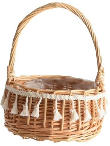 MOTHNUR Blumenmädchenkorb Aus Rattan Mit Henkel Geflochtener Blumenkorb Für Hochzeit Blumenstreukorb Für Hochzeitsfeier Kleiner Aufbewahrungskorb Für Partydeko