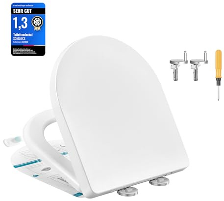 SONGMICS Tapa de WC en Forma de D Corta, Cierre Suave, Extraíble | Tapa de Inodoro Universal, Plástico PP, Carga 300 kg, con Clip, Montaje Fácil, Blanco, Colección BEKIN BTL002WZ01