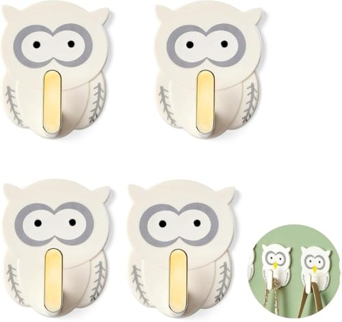Lnwwrv 4-teiliges Eulen-Set mit selbstklebenden Haken, niedlich und kreativ, wandfrei, für Schlüssel, Taschen, Handtücher und Dekoration