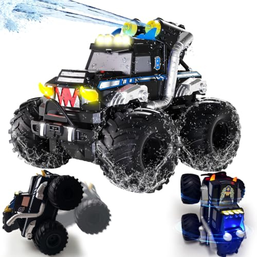 Monstertruck, Monster Truck Ferngesteuert mit Licht und 360°Drehung | 2,4GHz Monstertruck,100MIN Spielzeit, 1/16 Amphibienfahrzeug Ferngesteuertes Auto ab 6 8 Jahre