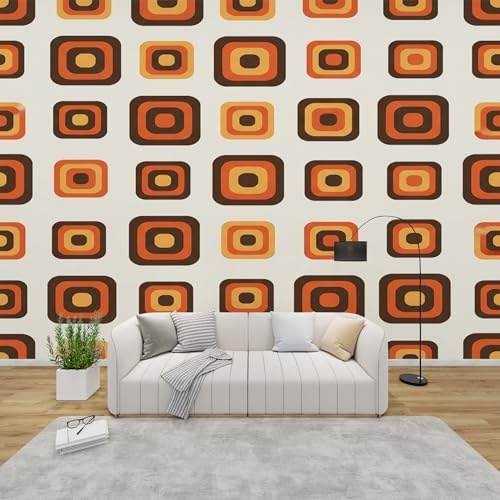AevuCub Tapete 70er Jahre, Fototapete Vintage Schlafzimmer, Tapeten Vliestapete Retro Hippie Wohnzimmer, Wandtapete Kinderzimmer Orange Gelb Wanddeko, Mustertapete Vlies 100 x 70 cm (B x H)