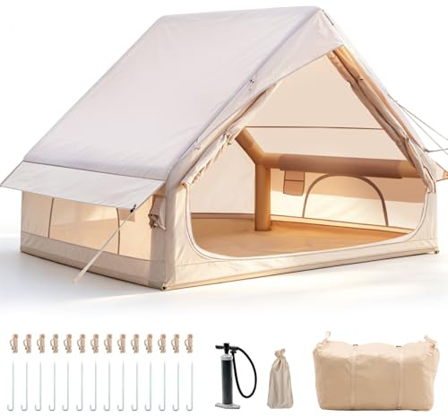 Aufblasbares Campingzelt mit Kaminöffnung & Dachfenster, Aufblasbare Zelt für 2-10per mit Luftpumpe, Zelt Aufblasbar aus Wasserdichtem Oxford-Stoff für Jahreszeiten, Schneller Aufbau Luftzelte