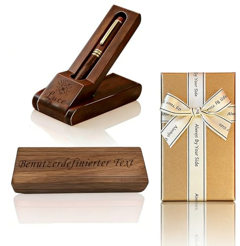 KBPTM Kugelschreiber Personalisiert aus Holz mit Gravur von Namen und Text | Mit Holzständer, Individuelles Geschenk, Für Büro und Firma, Für jeden Anlass