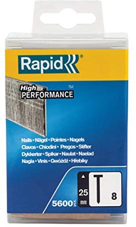 Rapid High Performance No.8 Galvanised Steel Brad Nails, Wire Length: 25 mm, 5000183 - 5600 Pieces
