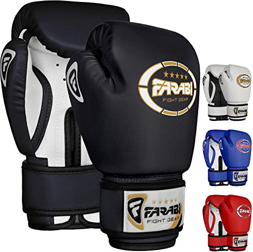Farabi Sports Gants de Boxe Enfant 4oz 6oz 8oz – Gants Junior pour Muay Thai, Kickboxing, Sparring & Entraînement sur Sac de Frappe (Black/White, 4-oz)