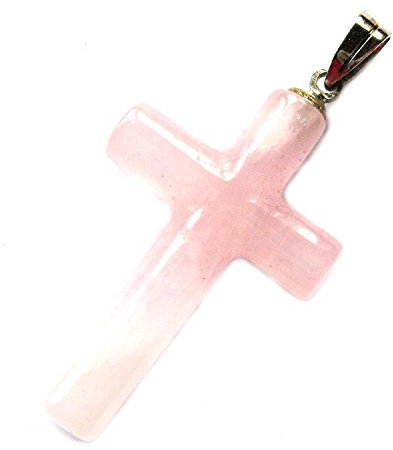 Anhänger Kreuz rund Rosenquarz 2x3 cm mit Öse