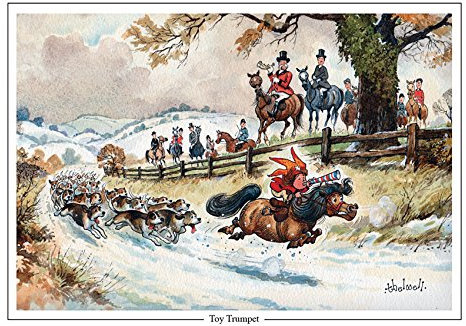 Spielzeug Trompete von Thelwell. Große A5 Pferd, Pony und Jagd-Mottoparty Grußkarte mit Umschlag. Großartiges Karte für Pony Club Kids