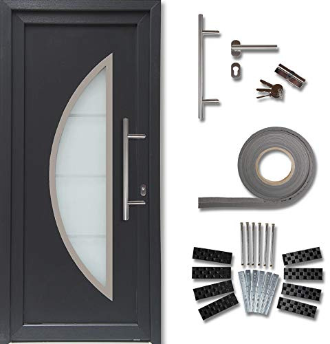 kuporta Kunststoff Haustür Paras Türen 98 x 208 cm DIN links außen anthrazit/innen weiß mit Stoßgriff-Set Montageset Fugendichtband