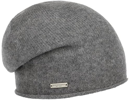 Seeberger Kaschmir Beanie mit Rollrand Kaschmirmütze Strickmütze Wintermütze Mütze Strickmütze Long Beanie (One Size - hellgrau)