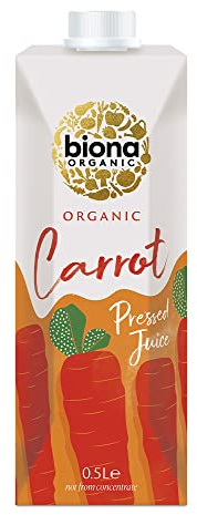 Biona Organic Carrot Juice 500ml, Pack of 12 | Immediately Pressed After Harvest, Not From Concentrate, No Added Sugar, Suitable for Vegans