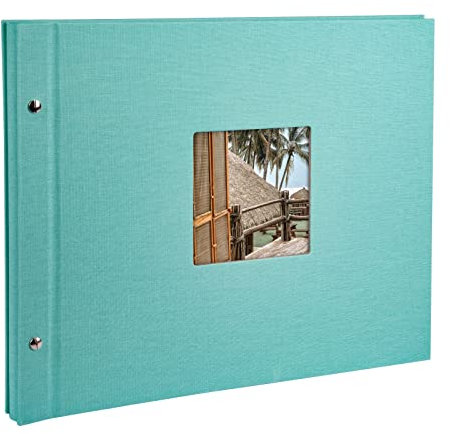goldbuch 28807 Schraubalbum mit Fensterausschnitt, Bella Vista, 39 x 31 cm, Fotoalbum mit 40 weiße Seiten mit Pergamin-Trennblättern, Album erweiterbar, Fotobuch aus Leinen, Aqua