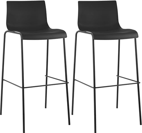 CLP 2er Set Barhocker Hover, ergonomisch mit Rückenlehne und Fußablage, Kunststoffsitz, Robustes Metallgestell, stapelbare Tresenhocker | Farbe schwarz Gestell Farbe schwarz