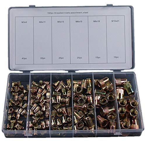 Craft-Equip 150 tlg. Stahl Blindnietmuttern Set Gewindenieten Muttern Nieten