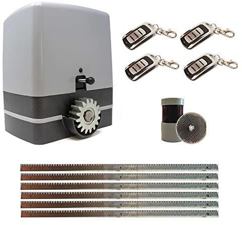 Kit completo motor corredera CARRERA 800KG con 6 metros de cremallera de acero + 4 mandos a distancia TX4 + sensor de reflexión. Para automatizar puertas y cancelas correderas de garaje y parking.