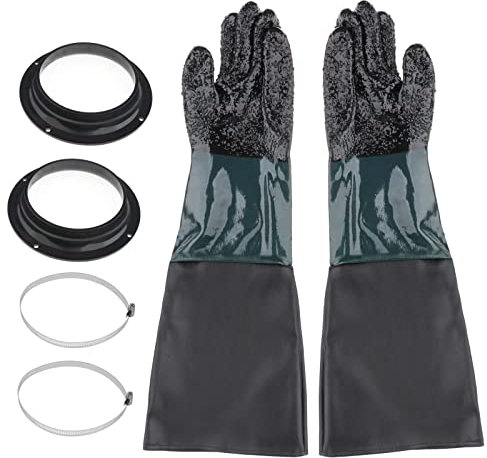 joyMerit 60cm Sandstrahlerhandschuhe PVC Arbeitschutz Handschuh für Sandstrahlkabine mit Klemme und Halter