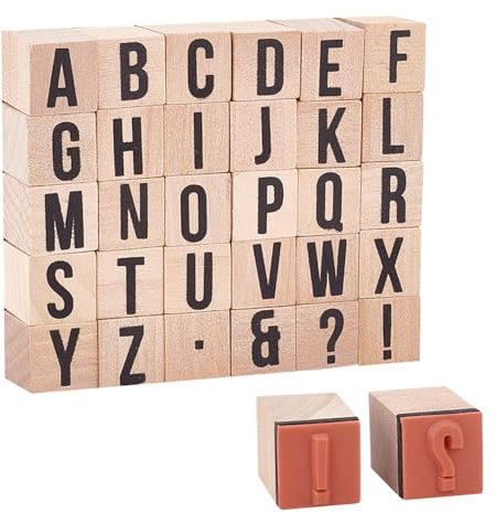 PH PandaHall 30pcs Alphabet Holz Stempel Sets A~Z Buchstaben Holz Gummistempel Mark Symbol Vintage Zahl Stempel für Handwerk, Buchstaben, DIY Karten, Scrapbooking
