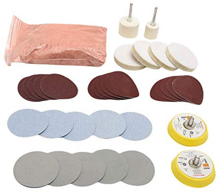 WOOPOWER Glass Polishing Kit, 34Pcs/Set Scratch Removal Set Deep Scratch Remover Window Repair Tool, Felt Polishing Pad for Windscreen and Glass