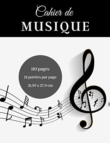 Cahier de Musique: Pour composition musicale - Feuilles de partitions - 12 portées par page - Apprentissage et perfectionnement instruments
