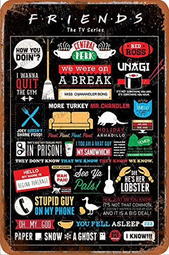 Cimily Friends TV Show Infographic Tin Retro Sign Vintage Poster Plaque Wall Decor for Bar Cafe Garden Bedroom Office Hotel 20x30 Cm