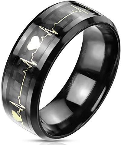 Paula & Fritz® Ring Herren Herzschlag 316L Chirurgenstahl Gr. 64 (20,4) Silber/Schwarz Damen-Ring Freundschaftsring Herrenring Partnerring Religion