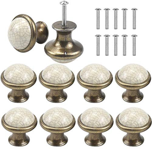 AvoDovA 10 Stück Knauf für Schrank Schublade Küche, 33MM Vintage Schubladenknopf, Keramik Schranktürknöpfe, Türgriffe, Schubladengriffe, Kommodenknöpfe Schubladenknöpfe Set, Moebelknauf