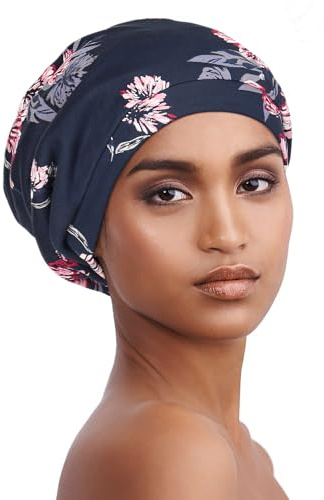 Satin Sleeping Cap for Curly Hair Women, Floral Hair Cover Bonnet Stay All Night